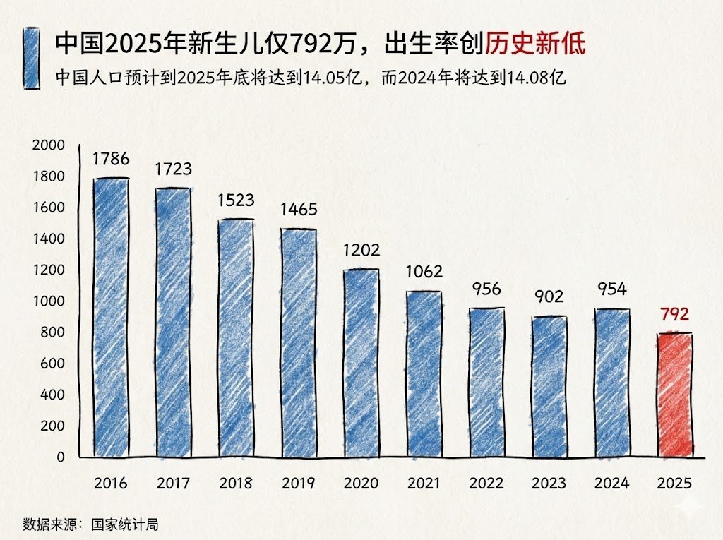 易富贤：中国2025新生儿跌破800万!!对短期和中期的中国意味着什么?